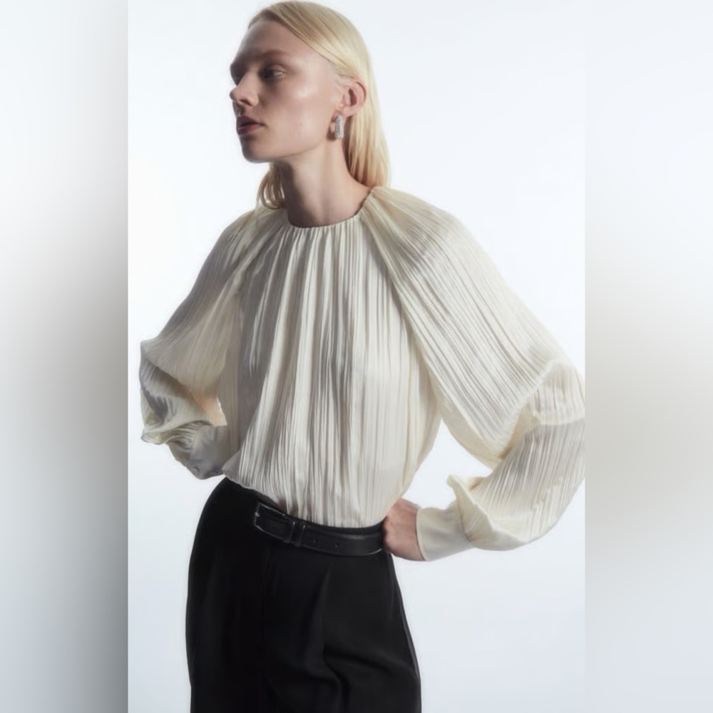 [SOLD] COS Plissé Long-sleeved Blouse In White